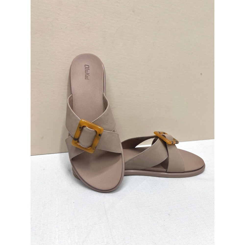 OluKai La'i Slide Women 11 Tan Excellent Tortoise Buckle Sandals 20511-TQTQ